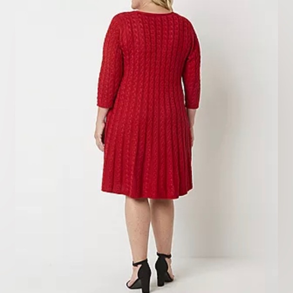 Jessica Howard Red Knit Sweater Dress 3/4 Sleeve - Picture 2 of 5